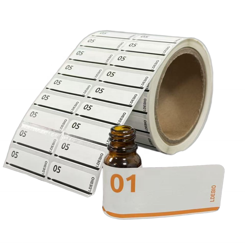 Biodegradable BOPP 3ml 5ml 10ml Labels Stickers Peptiede Personalized Vial Flat Packaging Spot UV Hologram Vinyl