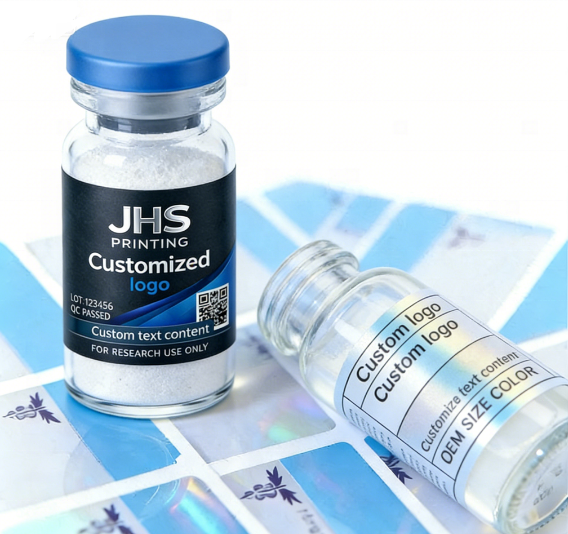 CustomSilver Film Vials Private Label Packaging Waterproof Self Adhesive Small Bottle Stickers Peptide