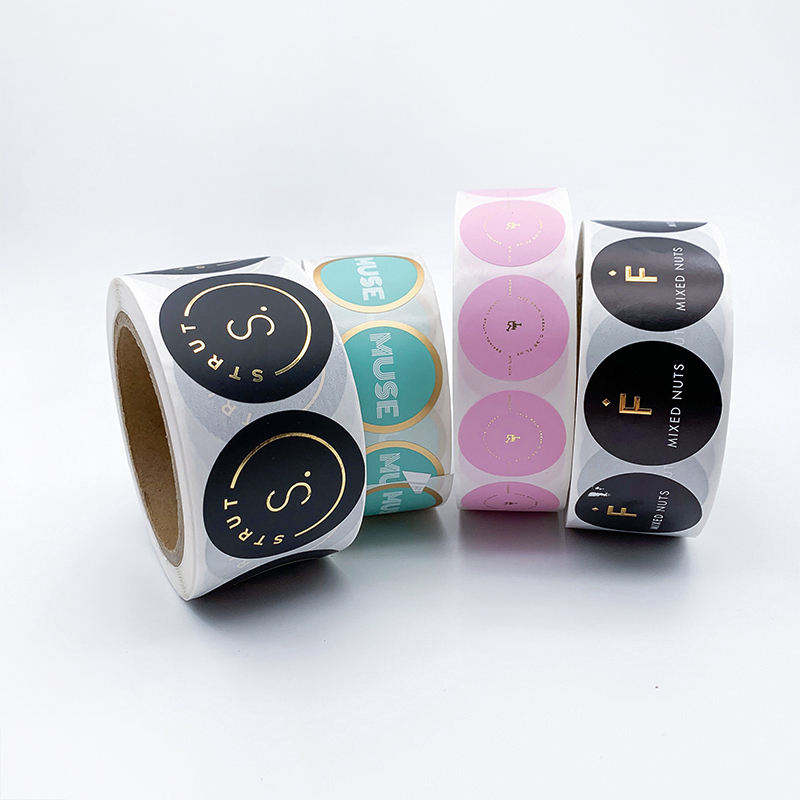 High Glossy Embossed Printing logo Label Maker Self Adhesive Vinyl Round Waterproof Sticker Roll Paper Custom Stickers