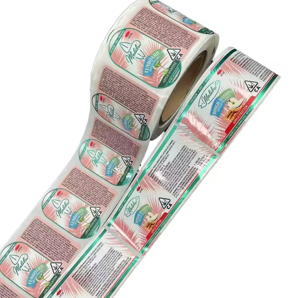 Custom Full-Color Glossy PET BOPP PVC PE Waterproof Adhesive Roll Labels Holographic Vinyl Sticker for Liquid Products for