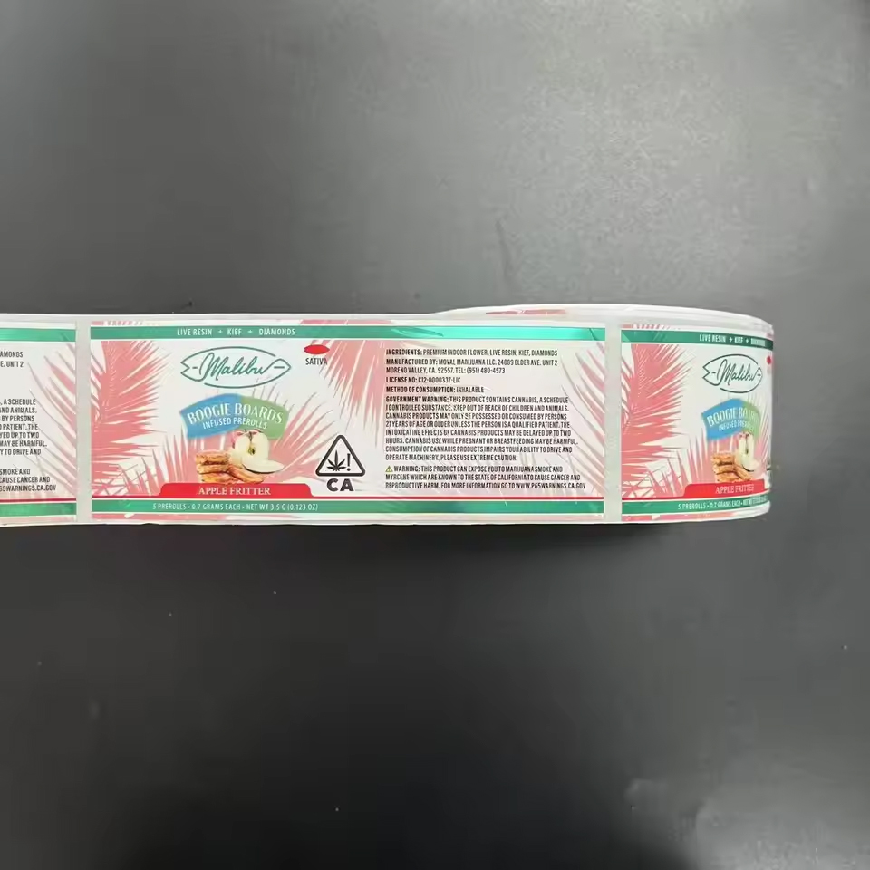 Holographic Liquid Waterproof Glossy Roll PET BOPP PVC PE Color Printed Adhesive Vinyl Sticker Labels