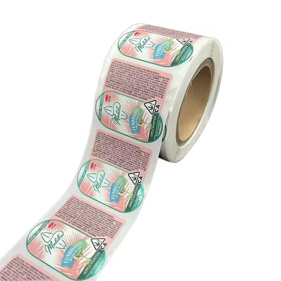 Holographic Liquid Waterproof Glossy Roll PET BOPP PVC PE Color Printed Adhesive Vinyl Sticker Labels