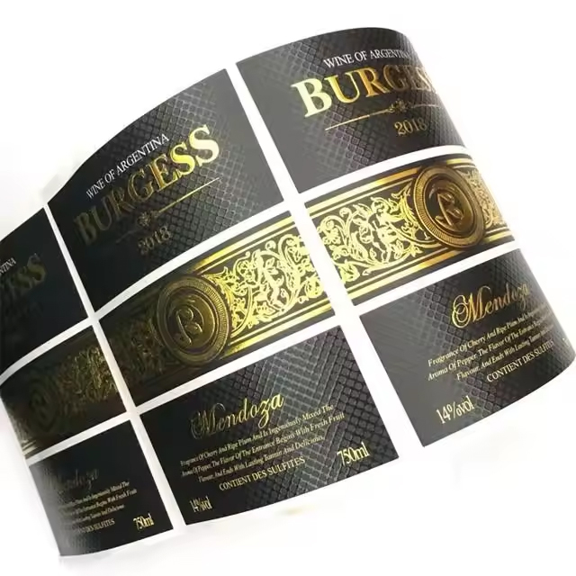 Gold Foil High-Tack Self-Adhesive Labels Holographic Spot UV Water-Proof Wine Stickers Matte Vinyl
