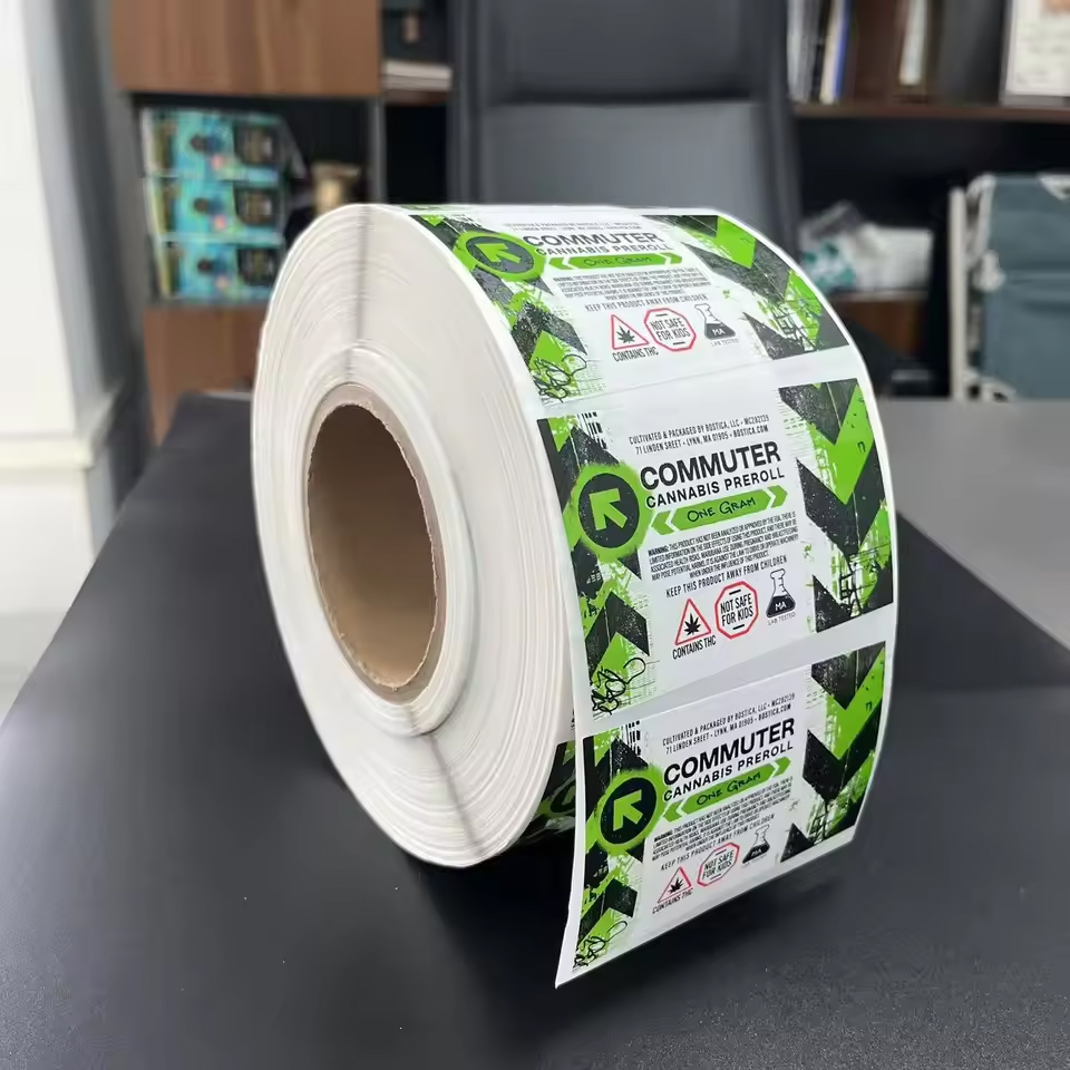 Dry Pasting Coated Film Embossed Oil Proof Spot UV Adhesive Labels logo Custom Roll Label Logo Vinyl Sticker