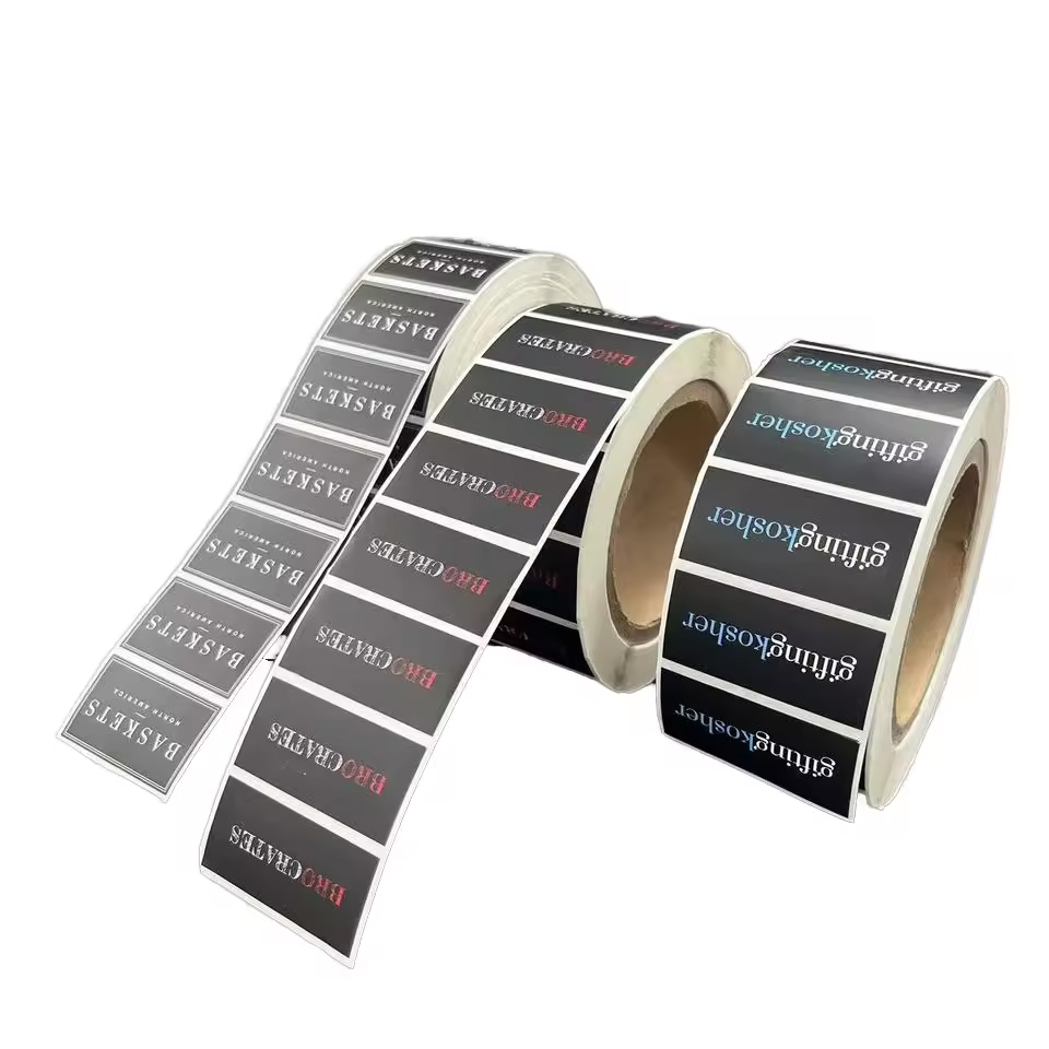 Matte Black Coated Film Embossed PET BOPP PVC PE Spot UV Adhesive Labels Custom Roll Label Logo Vinyl Sticker