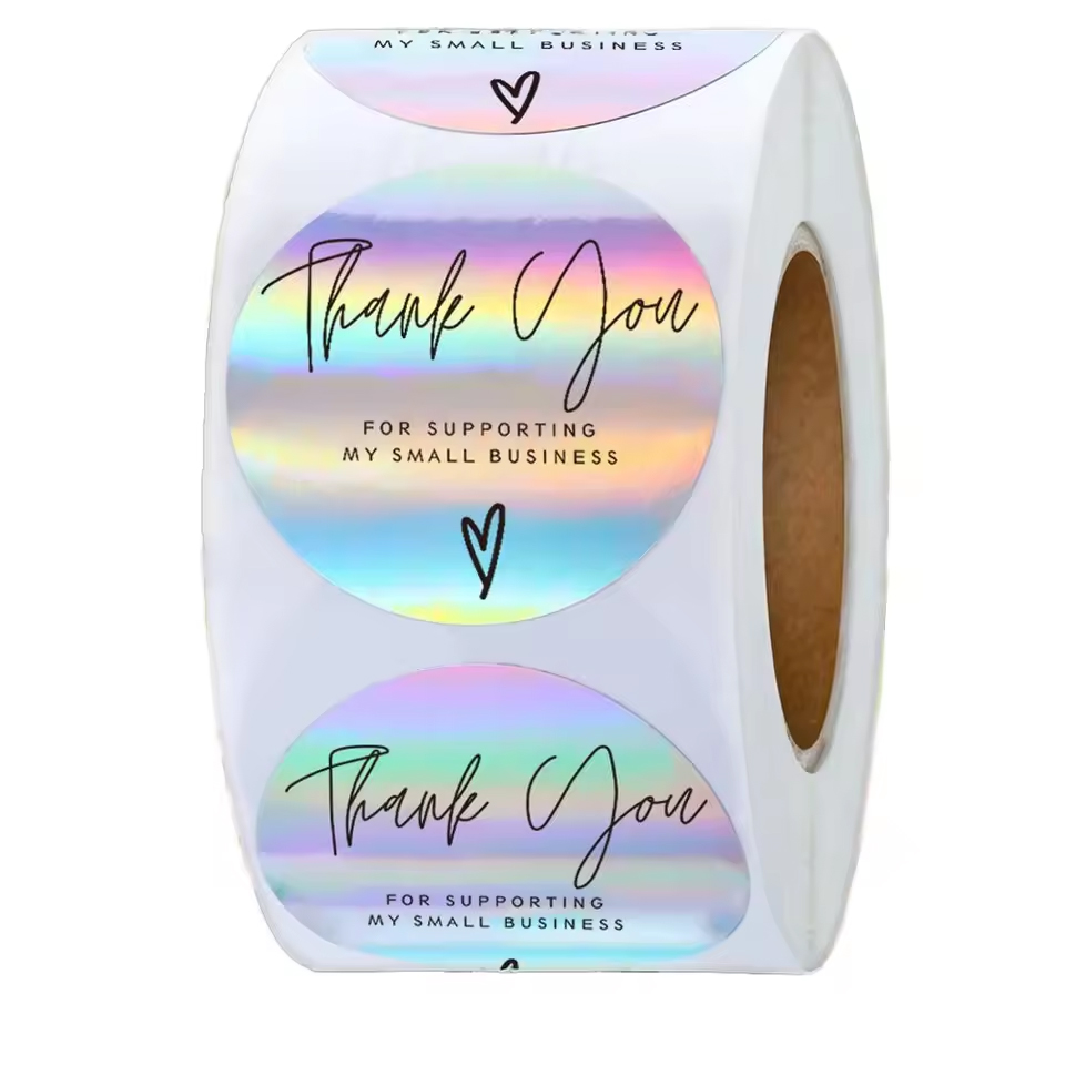 Custom logo High Glossy Printing logo Label Self Adhesive Candle Round Thank You Labels Waterproof Roll Paper Stickers