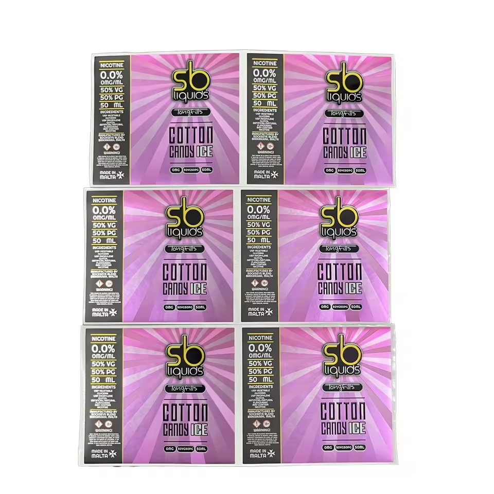 Oil Proof Holographic Waterproof Adhesive Labels Custom Roll Vinyl Sticker with Spot UV Embossed Raised Printed