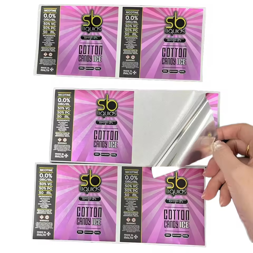 Oil Proof Holographic Waterproof Adhesive Labels Custom Roll Vinyl Sticker with Spot UV Embossed Raised Printed