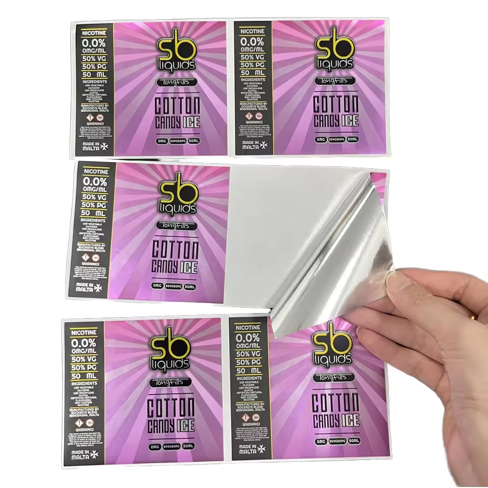 Oil Proof Holographic Waterproof Adhesive Labels Custom Roll Vinyl Sticker with Spot UV Embossed Raised Printed