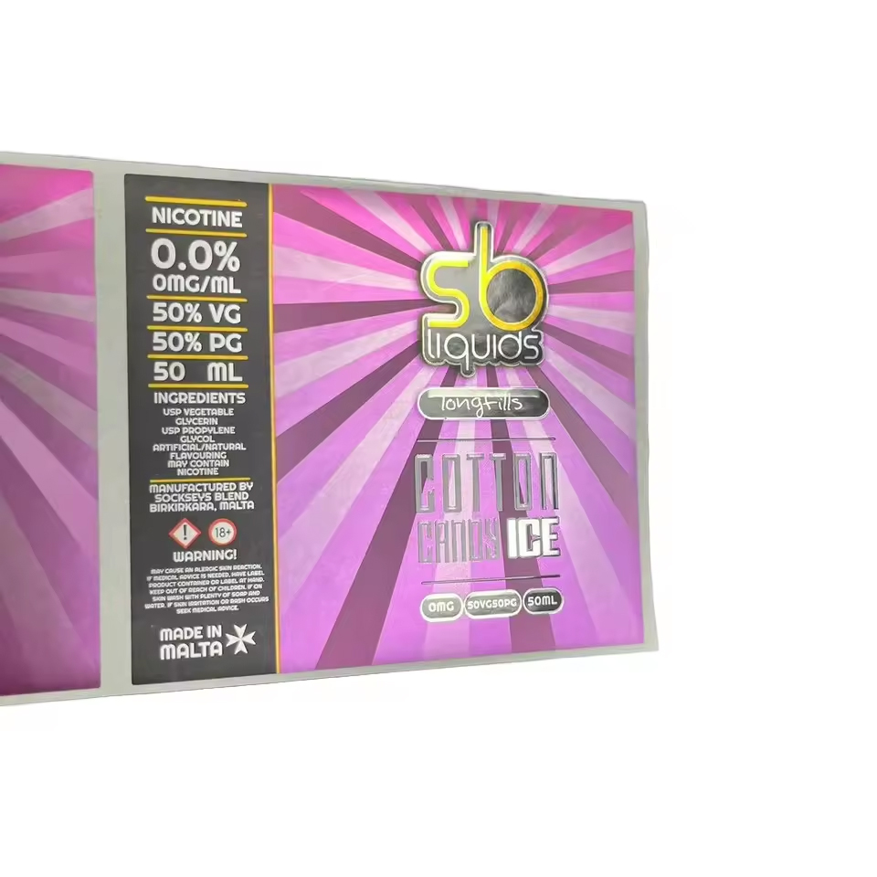 Oil Proof Holographic Waterproof Adhesive Labels Custom Roll Vinyl Sticker with Spot UV Embossed Raised Printed