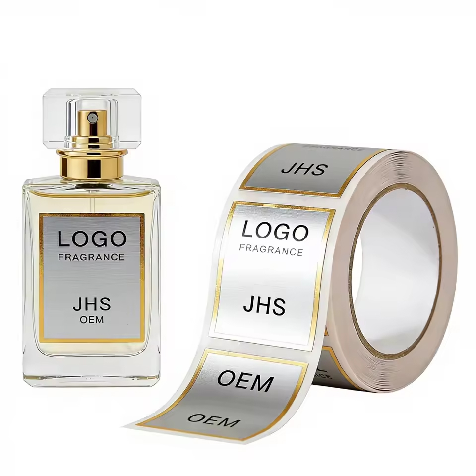 CMYK Printing Vinyl Bright Silver Stickers Perfume Bottle Packaging Label Adhesive Customized Print for Perfume Products