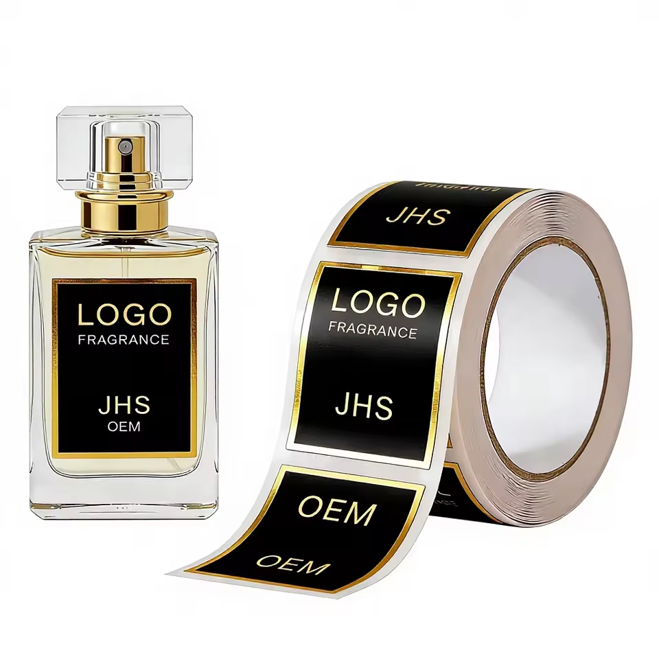 CustomRaised Gold Foil Logo Sticker Parfum Labels Shape Self-Adhesive Vinyl Label for Perfume Bottles Durable UV Resistant