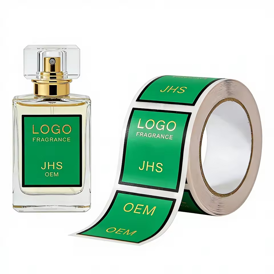 Custom Printing Adhesive Cosmetic clear Perfume Bottle Sticker Roll Transparent Hot Stamping Gold Foil logo Sticker Labels