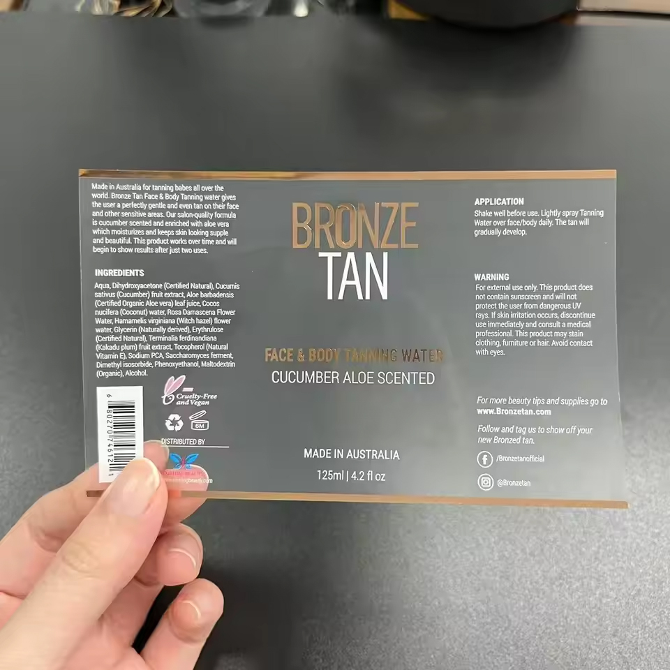 Custom Roll Label Logo Sticker Waterproof Clear Embossed PET BOPP PVC PE Spot UV Adhesive Holographic Hair Gel Lotion Bottle