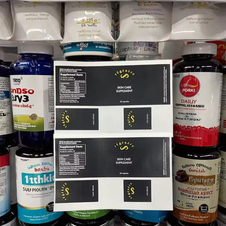 Holographic BOPP Vitamin Supplement Labels Medical Health Products Pharmacy Vial Bottle Packaging Vinyl Adhesive Stickers