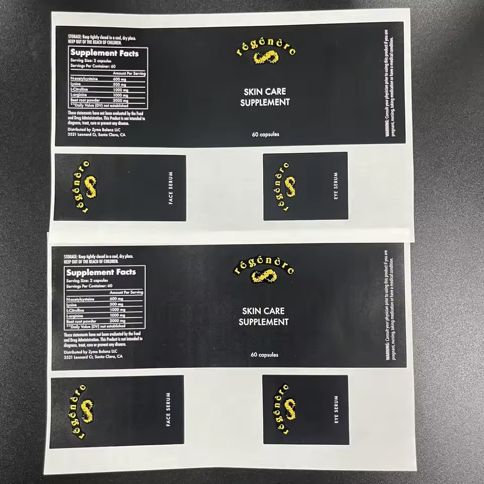 Holographic BOPP Vitamin Supplement Labels Medical Health Products Pharmacy Vial Bottle Packaging Vinyl Adhesive Stickers