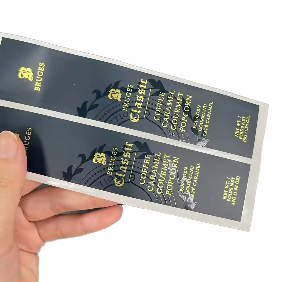 High-Tack Synthetic Paper Holographic Waterproof Gold Foil Embossed Raised Printed Spot UV Adhesive Labels Custom Roll Vinyl