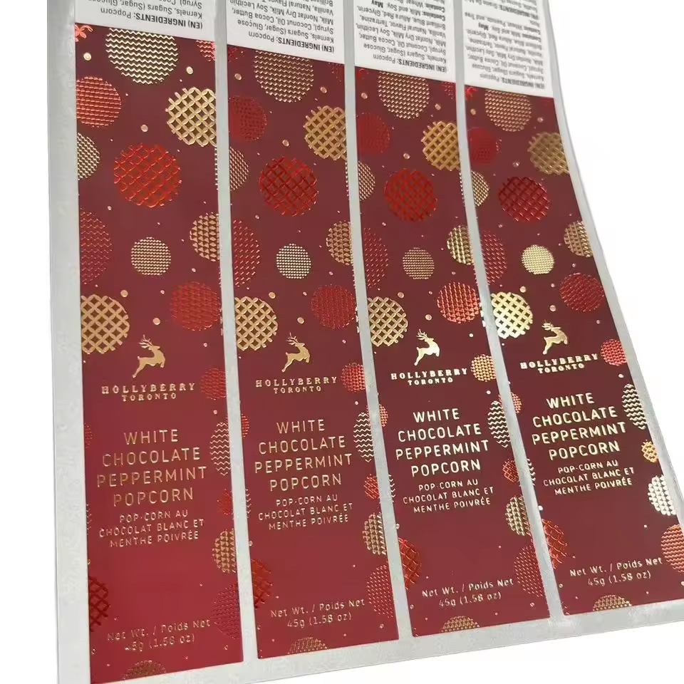 High-Tack Synthetic Paper Holographic Waterproof Gold Foil Embossed Raised Printed Spot UV Adhesive Labels Custom Roll Vinyl