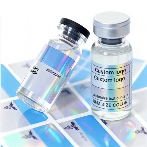 Custom 3ml 5ml10m Lab Research Chemicals Holographic Security Adhesive Peptide Labels for Vial Bottles Oil Proof BOPP Stickers