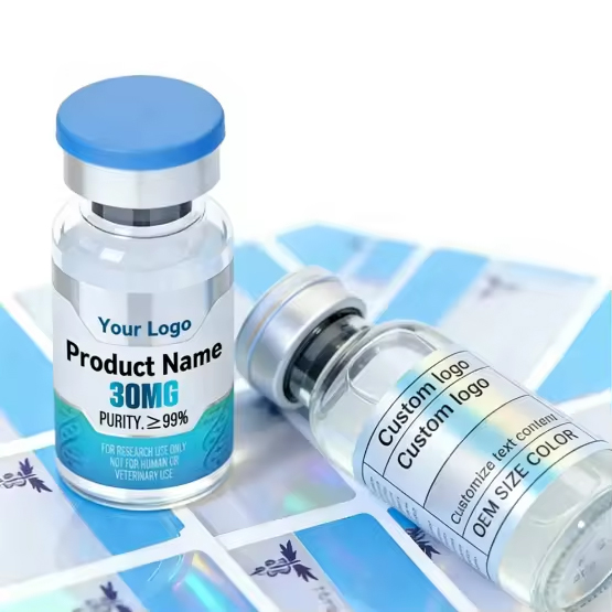 Custom PET 3ml 5ml 7ml 10ml Labels Spot UV Roll Stickers Vial Flat Packaging Vinyl Stickers Peptide Adhesiva