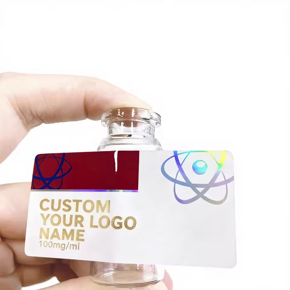 Custom 3ml 5ml 10m Premium Branding Holographic Security Adhesive Peptide Labels for Vial Bottles Oil Proof BOPP Stickers