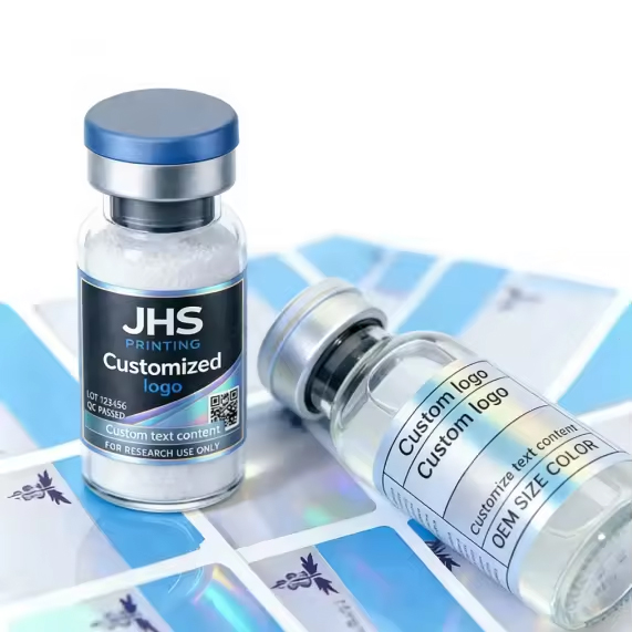 Custom Self Adhesive Laboratory Silver Film 3ml 5ml 7ml 10ml Labels Spot UV Bottle Vial Packaging Vinyl Peptide Stickers