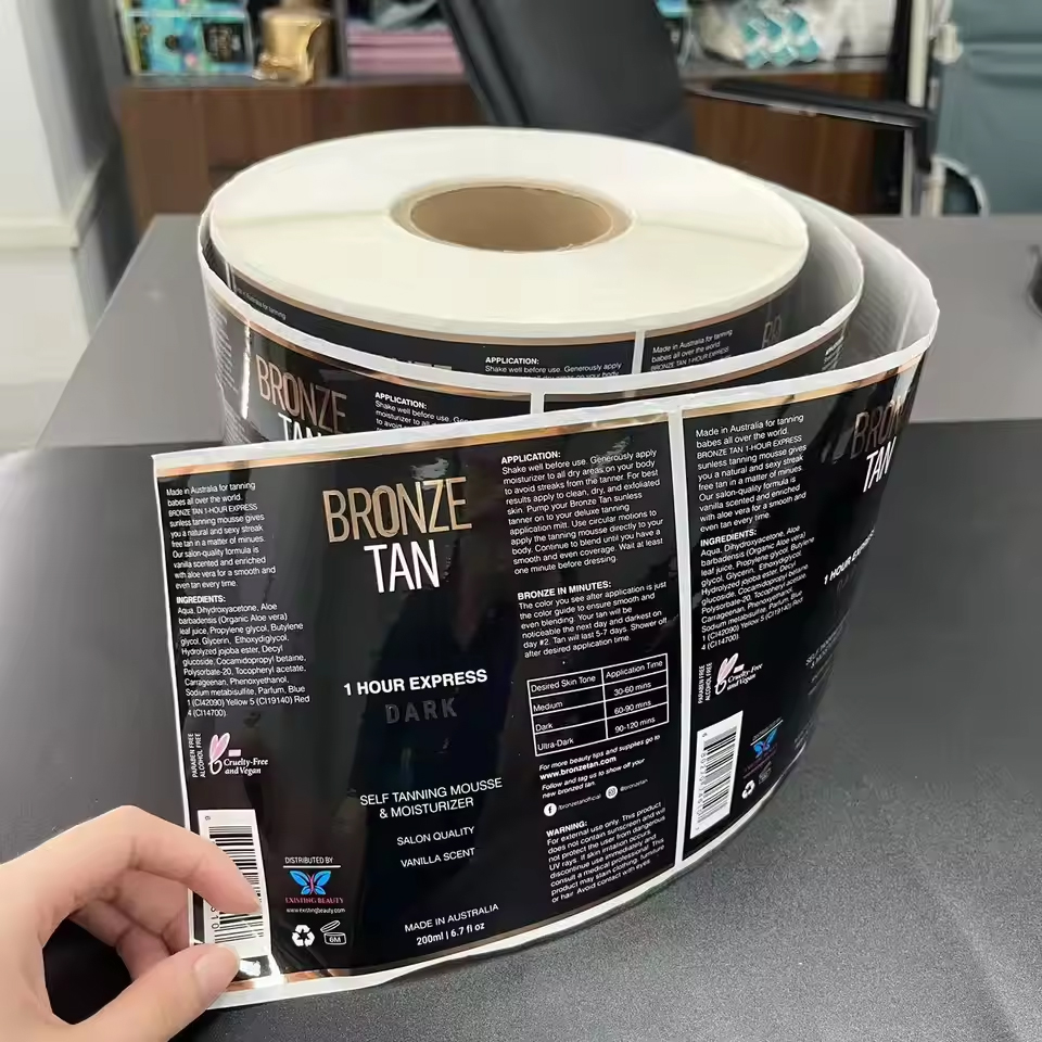 Oem Cosmetics Product Logo Bottle Paper Packaging Labels Holograms Vinyl Foil Gold Sticker Adhesive Printing Waterproof Label